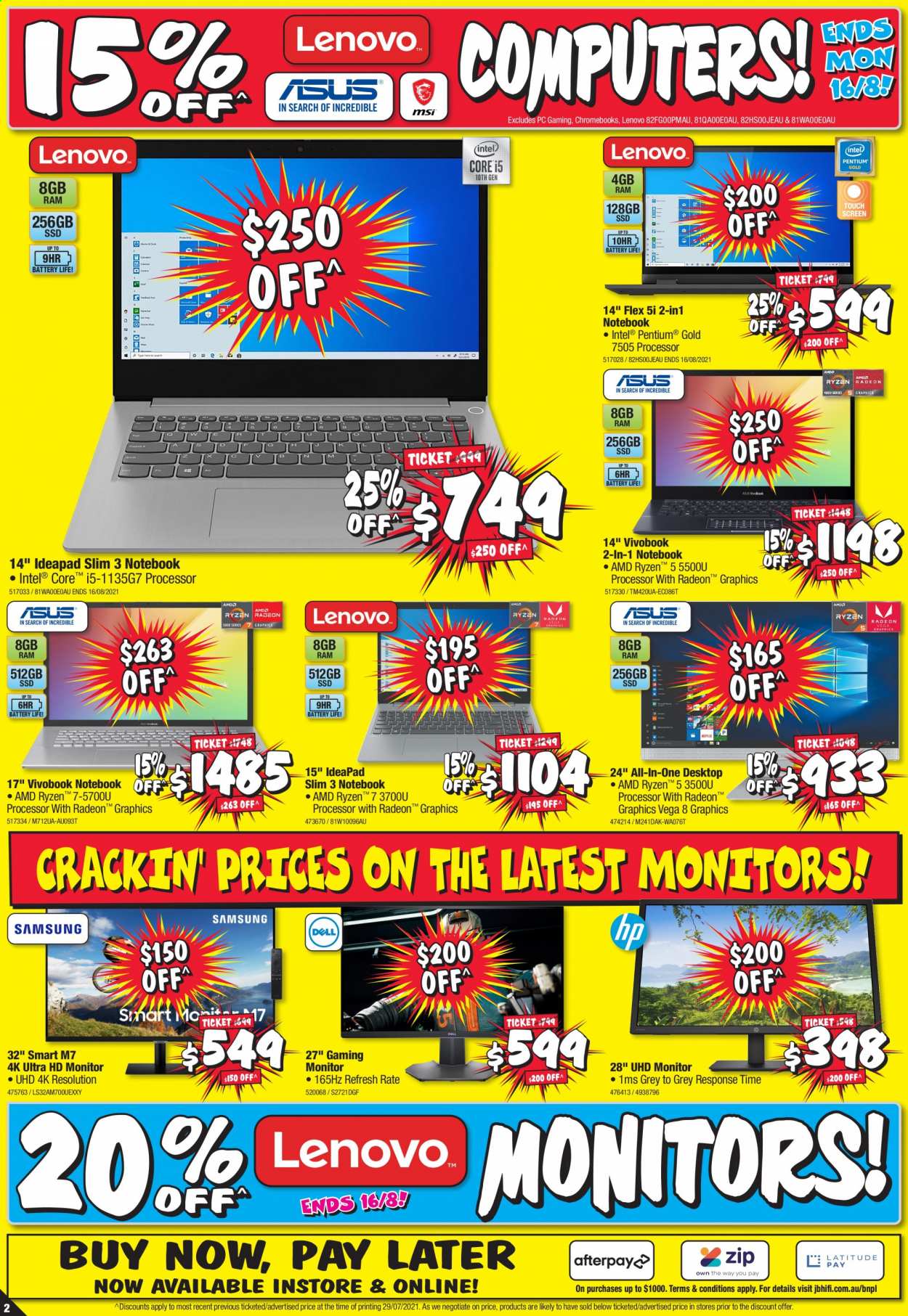 thumbnail - JB Hi-Fi Catalogue - 12 Aug 2021 - 18 Aug 2021 - Sales products - Intel, Lenovo, monitor, UHD TV, ultra hd. Page 2.