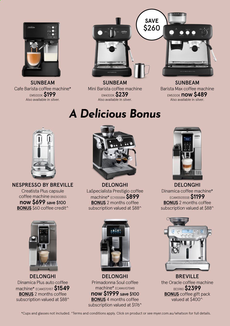 thumbnail - Myer Catalogue - Sales products - cup, Sunbeam, coffee machine, Nespresso, capsule coffee machine, De'Longhi. Page 3.