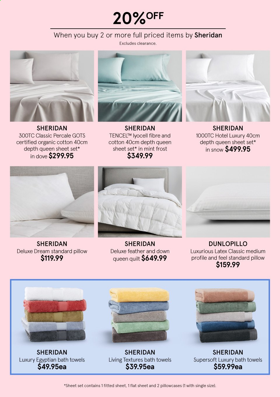 thumbnail - Myer Catalogue - Sales products - Dove, pillow, pillowcase, quilt, queen sheet, bath towel, towel. Page 3.