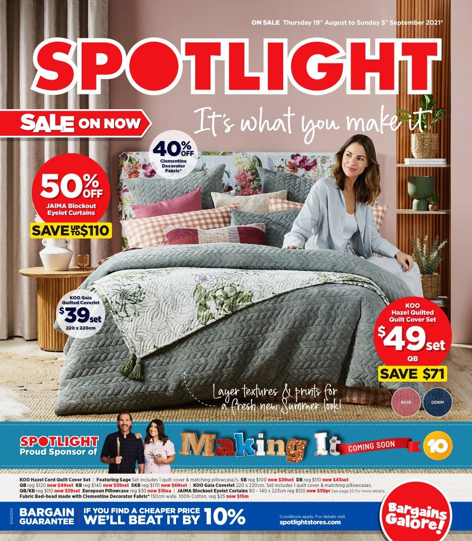 thumbnail - Spotlight Catalogue - 19 Aug 2021 - 5 Sep 2021 - Sales products - pillowcase, quilt, curtain, quilt cover set, rose. Page 1.