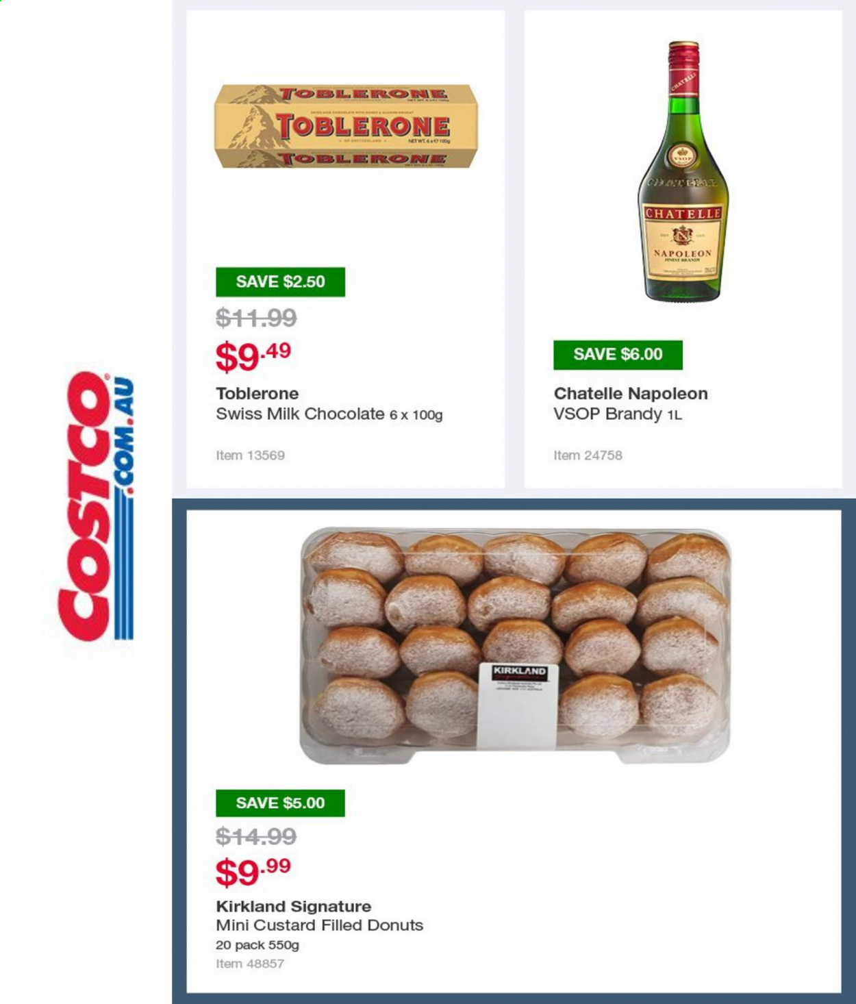 thumbnail - Costco Catalogue - 16 Aug 2021 - 29 Aug 2021 - Sales products - milk chocolate, chocolate, donut, Toblerone, brandy. Page 3.