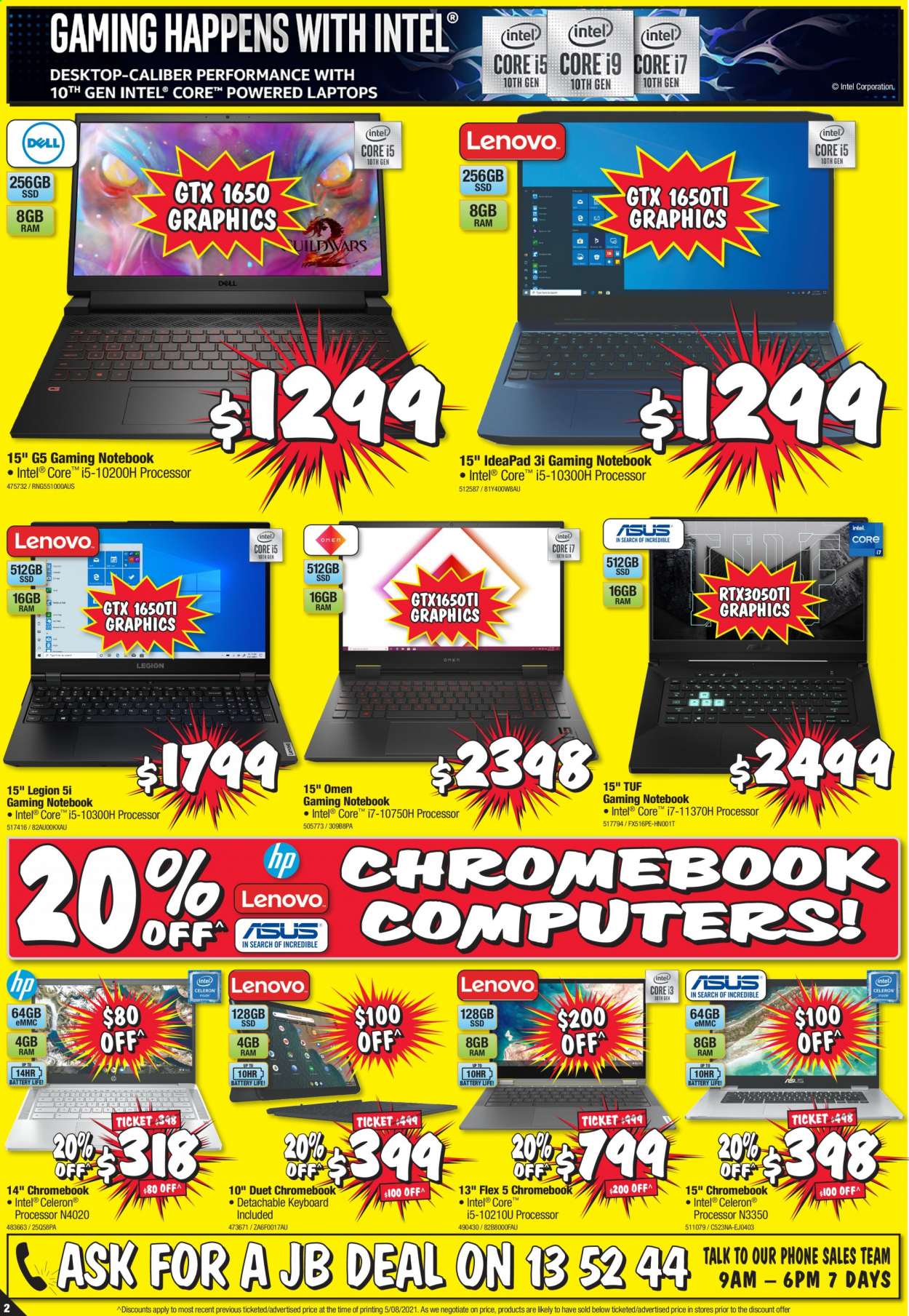 thumbnail - JB Hi-Fi Catalogue - 19 Aug 2021 - 25 Aug 2021 - Sales products - Intel, chromebook, keyboard. Page 2.