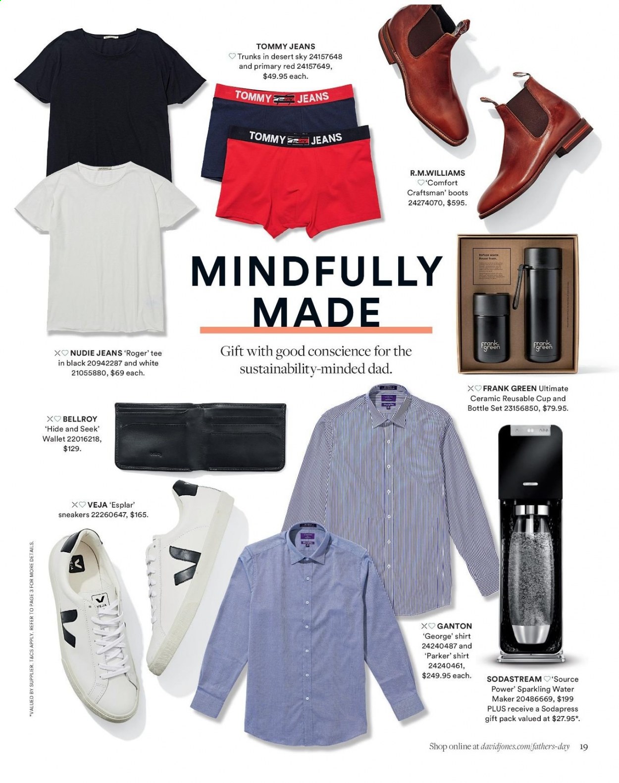 thumbnail - David Jones Catalogue - 23 Aug 2021 - 5 Sep 2021 - Sales products - boots, sneakers, SodaStream, cup, Parker, water maker, jeans, shirt, wallet. Page 19.