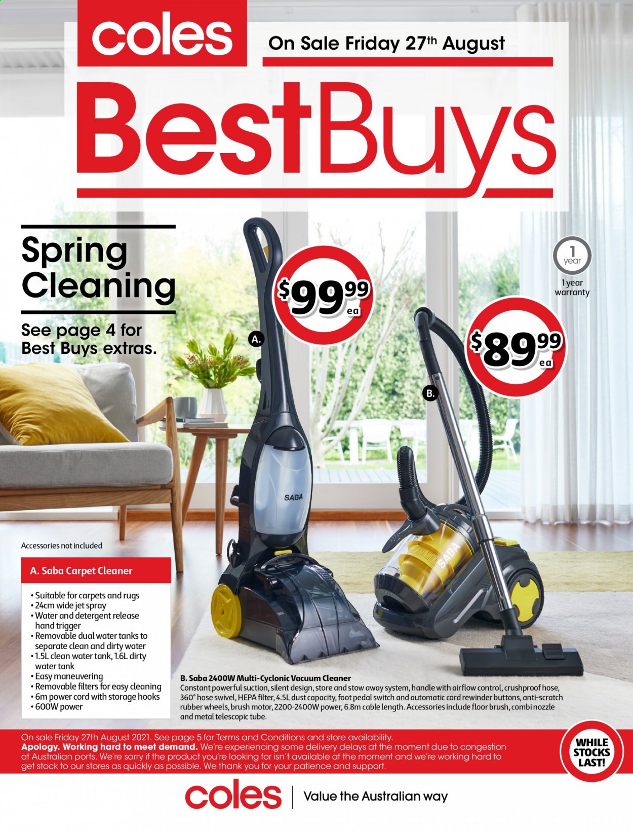thumbnail - Coles Catalogue - 27 Aug 2021 - 9 Sep 2021 - Sales products - Jet, hook, eraser, tank, vacuum cleaner. Page 1.