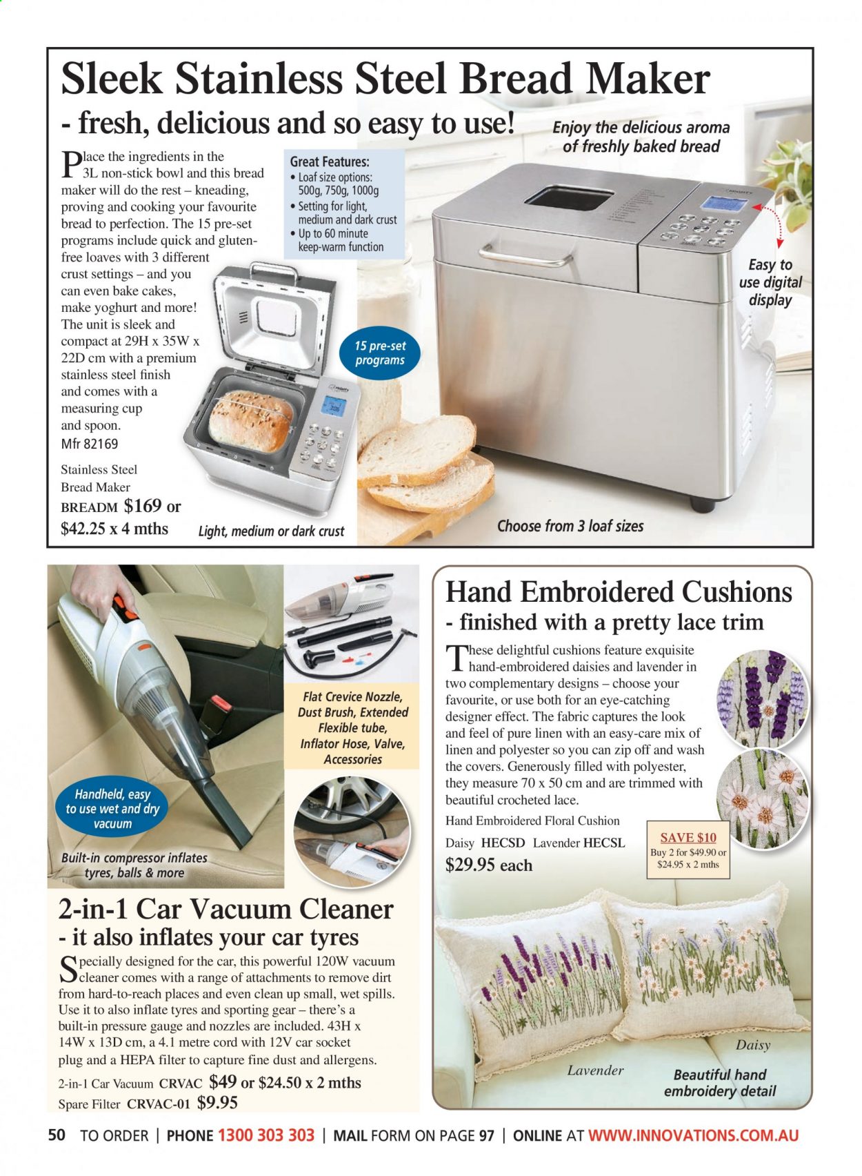thumbnail - Innovations Catalogue - Sales products - spoon, bowl, measuring cup, cushion, linens, vacuum cleaner. Page 50.