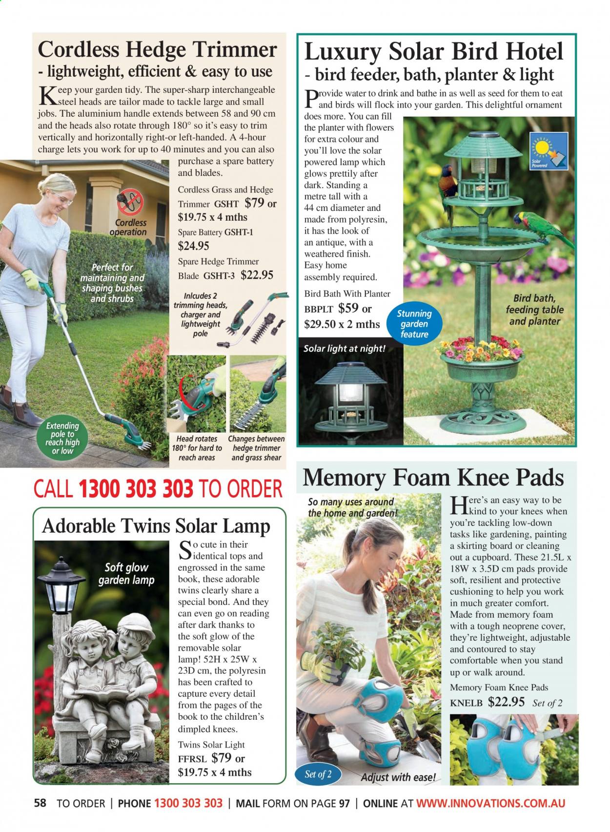 thumbnail - Innovations Catalogue - Sales products - Sharp, book, bird feeder, trimmer, lamp, solar light. Page 58.