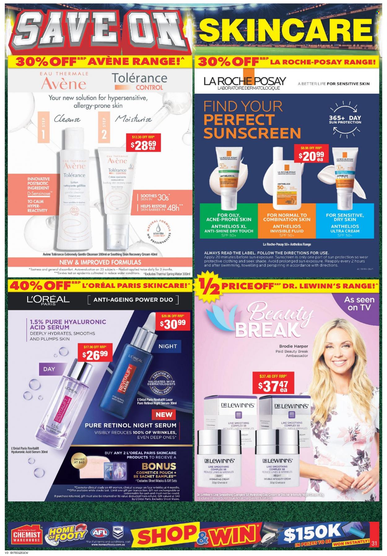 thumbnail - Chemist Warehouse Catalogue - 6 Sep 2021 - 26 Sep 2021 - Sales products - cleanser, day cream, L’Oréal, La Roche-Posay, serum, night cream, Revitalift Laser, body lotion. Page 31.
