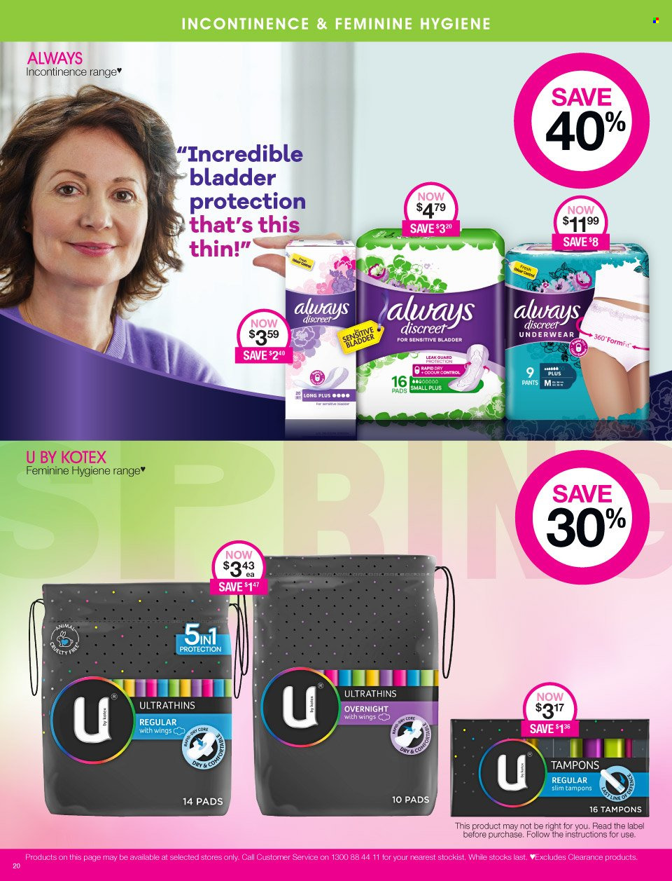 thumbnail - Priceline Pharmacy Catalogue - 9 Sep 2021 - 20 Sep 2021 - Sales products - pants, Kotex, tampons. Page 20.