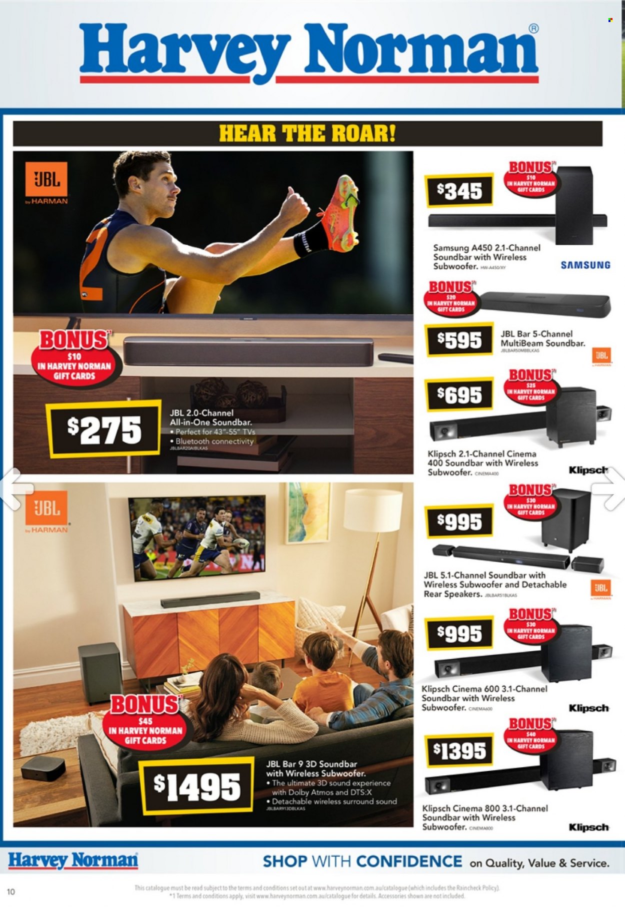 thumbnail - Harvey Norman Catalogue - 9 Sep 2021 - 22 Sep 2021 - Sales products - Samsung, TV, speaker, subwoofer, wireless subwoofer, JBL, sound bar. Page 10.