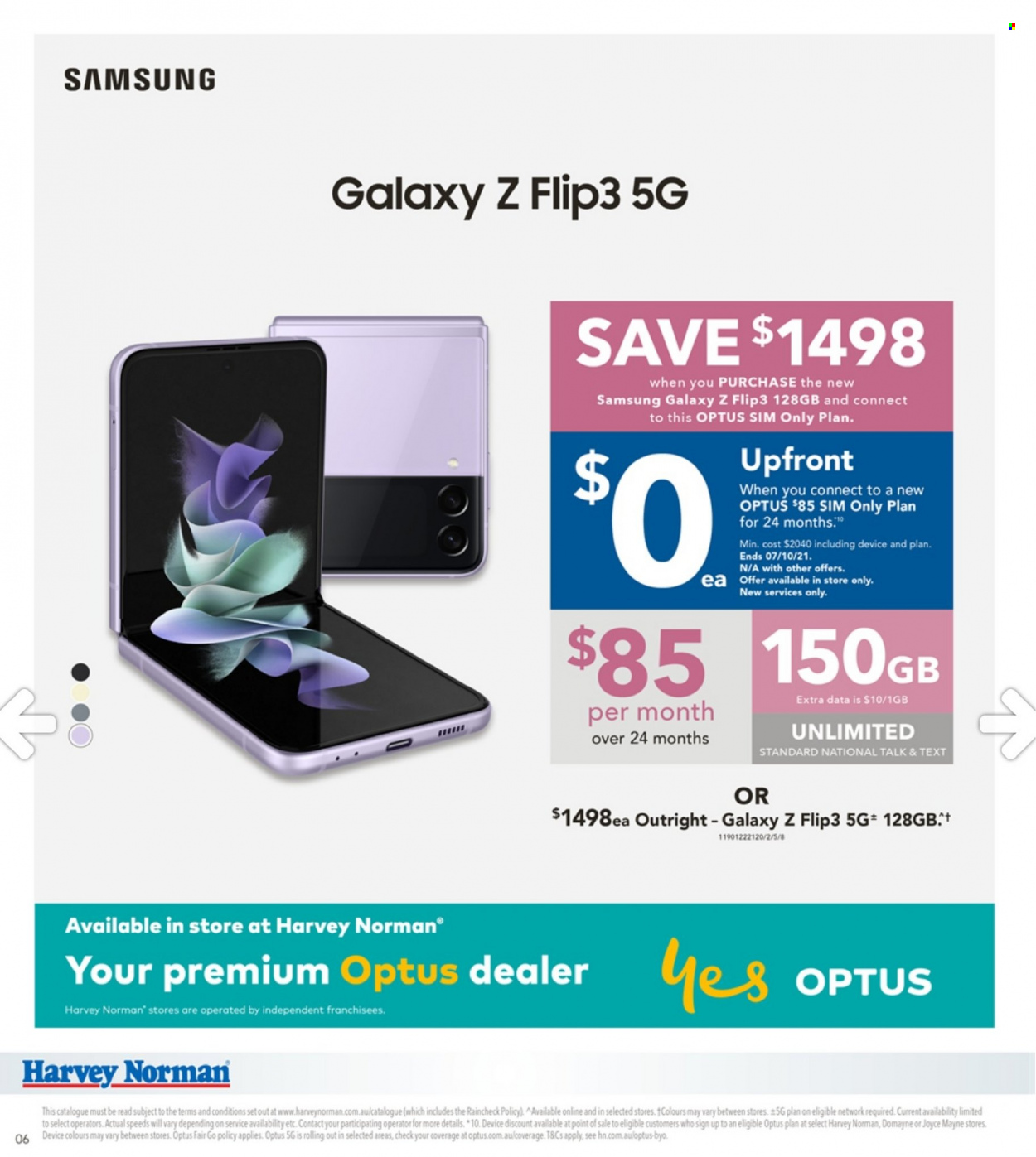 thumbnail - Harvey Norman Catalogue - 10 Sep 2021 - 27 Sep 2021 - Sales products - Samsung Galaxy, Samsung, Samsung Galaxy Z, Optus. Page 6.