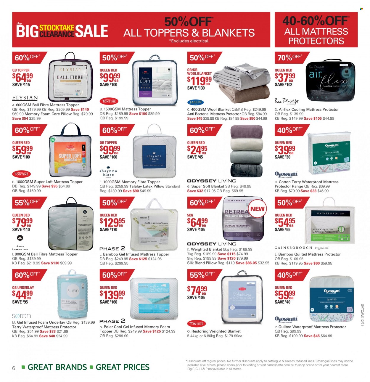 thumbnail - Harris Scarfe Catalogue - Sales products - blanket, topper, pillow, mattress protector, wool throw, weighted blanket. Page 6.