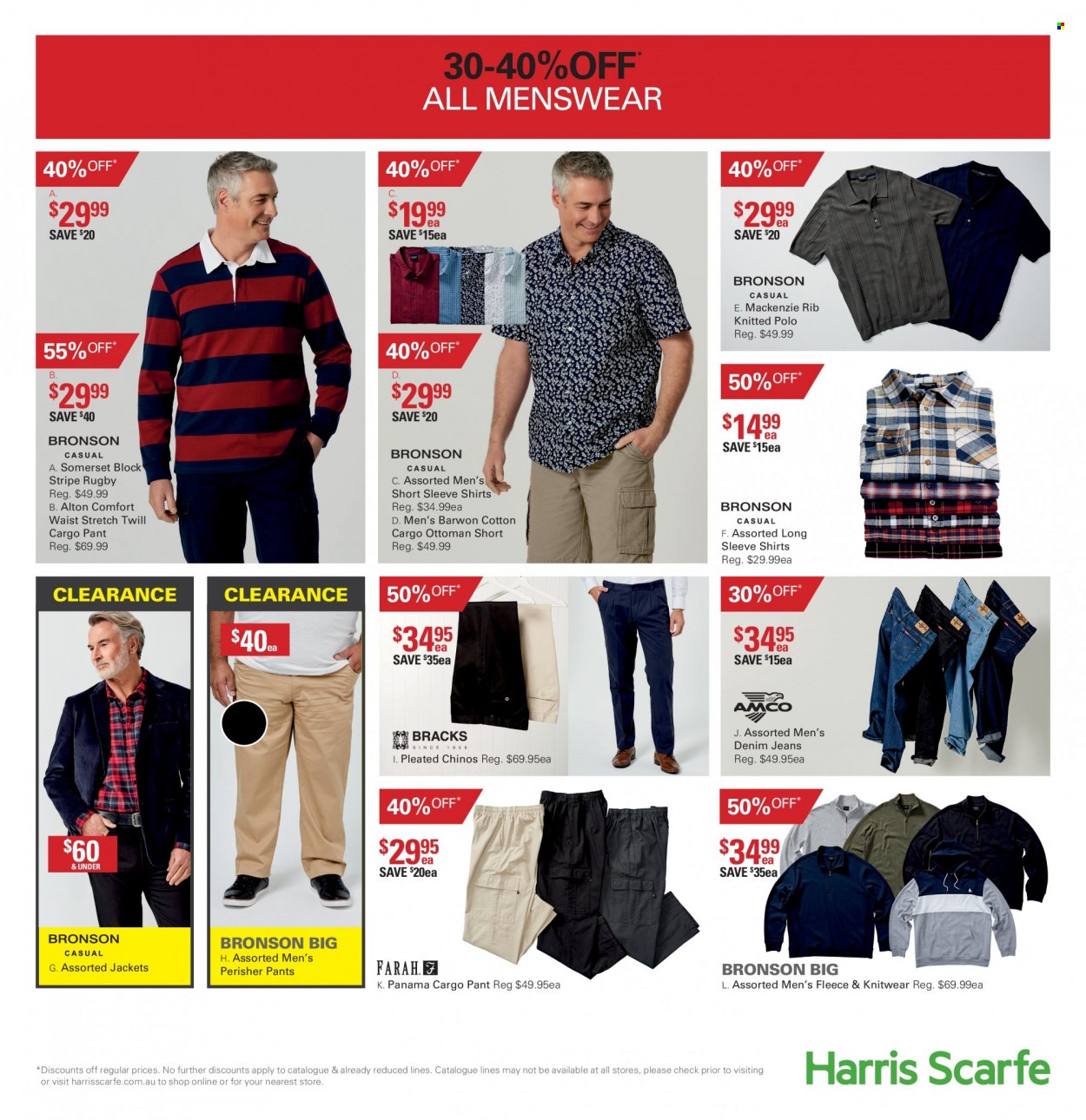 thumbnail - Harris Scarfe Catalogue - Sales products - Bronson, jacket, jeans, pants, Denim, long-sleeve shirt, shirt, knitwear. Page 29.