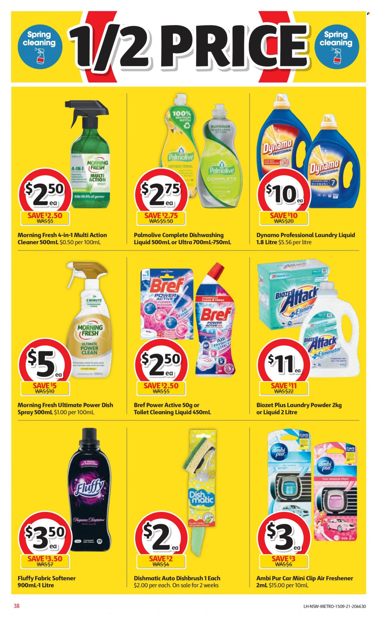 thumbnail - Coles Catalogue - 15 Sep 2021 - 21 Sep 2021 - Sales products - dragon fruit, Blossom, spice, cleaner, toilet cleaning liquid, Bref Power, fabric softener, laundry powder, laundry detergent, dishwashing liquid, Palmolive, sponge, air freshener, Ambi Pur. Page 38.