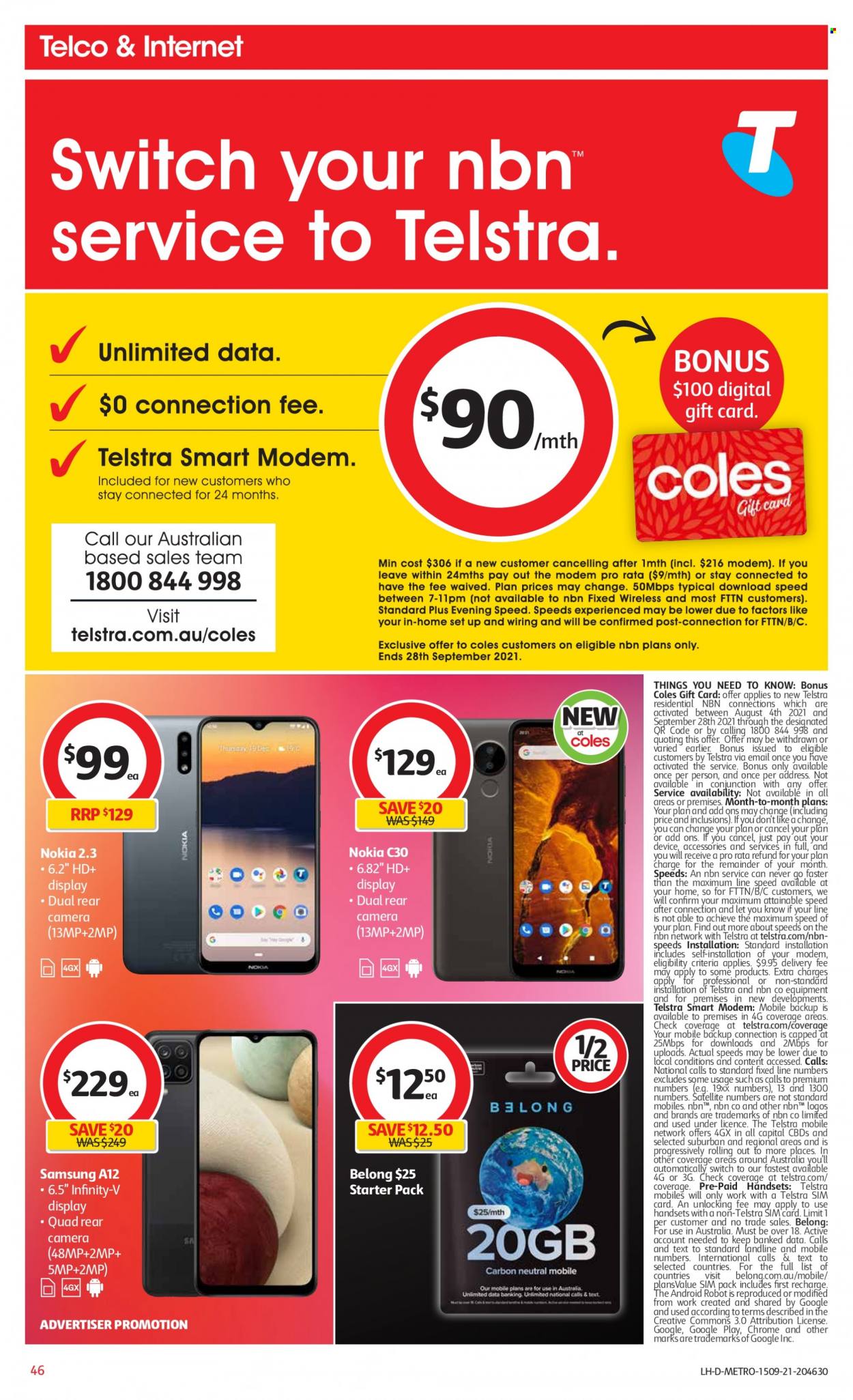 thumbnail - Coles Catalogue - 15 Sep 2021 - 21 Sep 2021 - Sales products - switch, Samsung. Page 46.