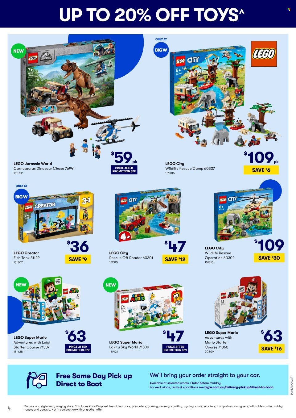thumbnail - BIG W Catalogue - Sales products - aquarium, tank, LEGO, LEGO City, LEGO Creator, LEGO Jurassic World, toys, dinosaur, LEGO Super Mario. Page 4.