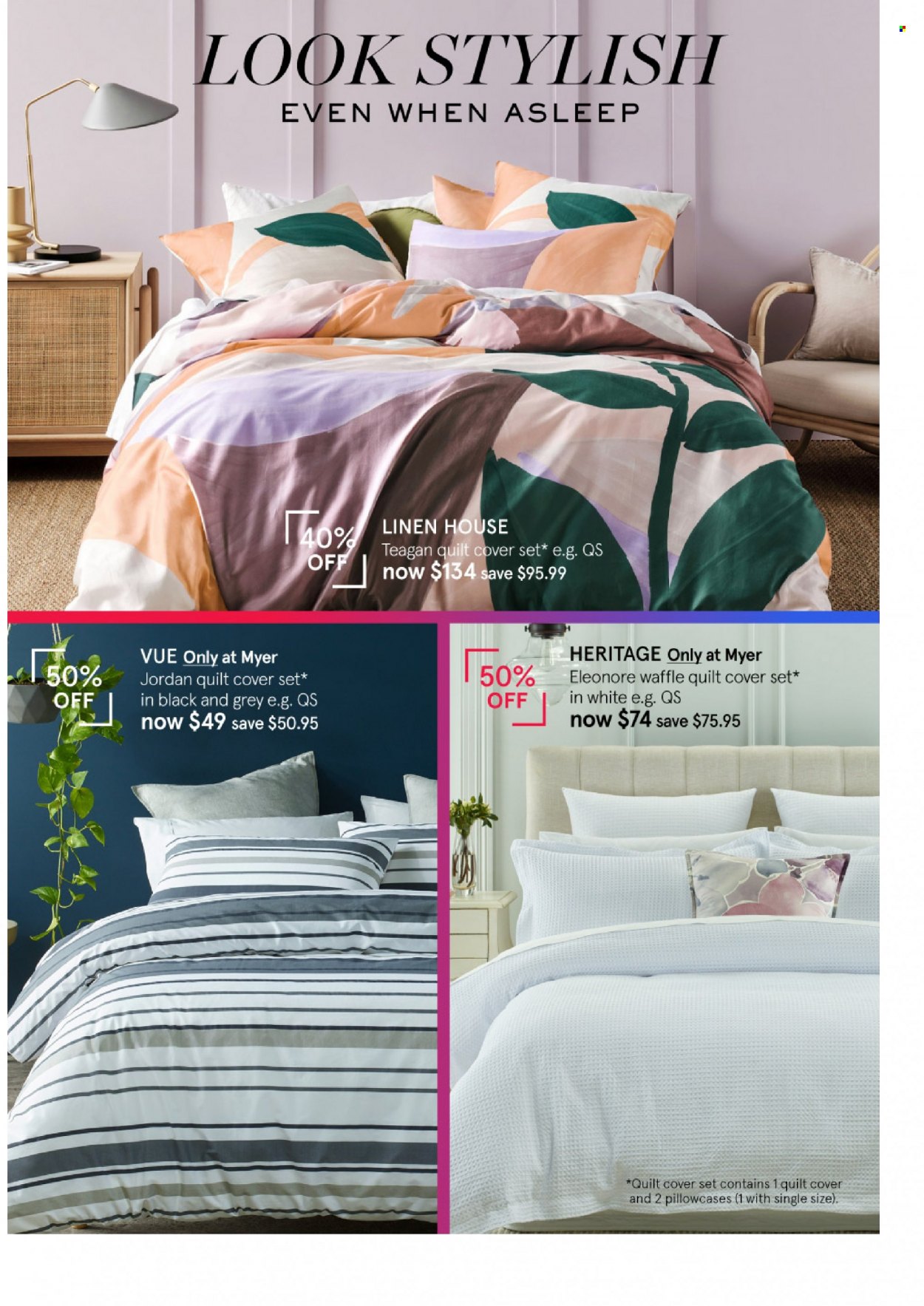thumbnail - Myer Catalogue - 16 Sep 2021 - 4 Oct 2021 - Sales products - linens, pillowcase, quilt, quilt cover set. Page 2.