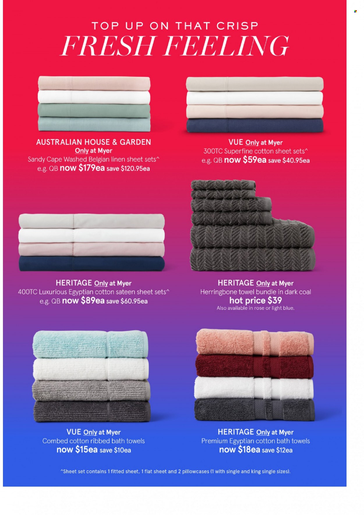 thumbnail - Myer Catalogue - 16 Sep 2021 - 4 Oct 2021 - Sales products - linens, pillowcase, bath towel, towel. Page 4.