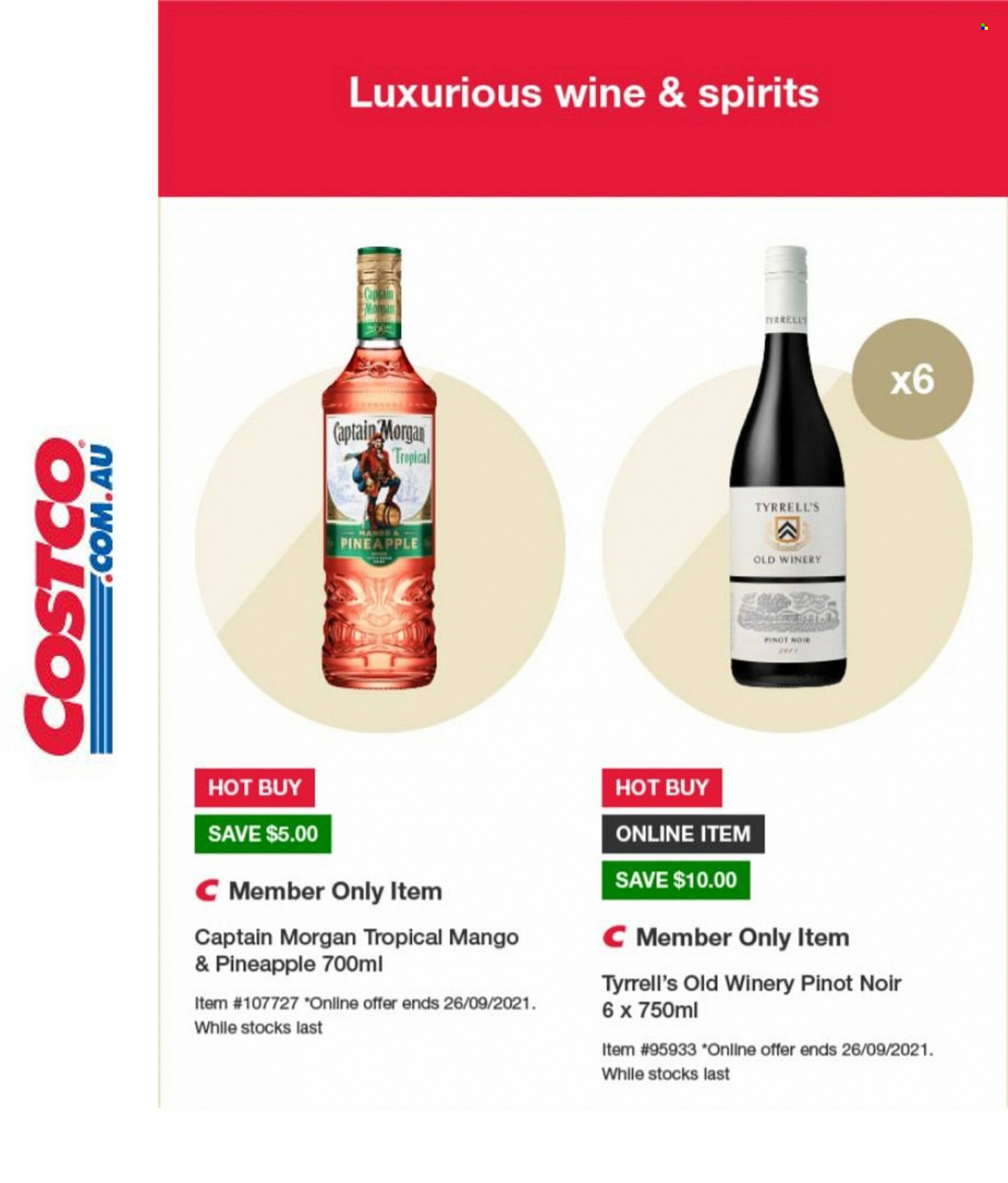 thumbnail - Costco Catalogue - Sales products - red wine, wine, Pinot Noir, Captain Morgan. Page 3.