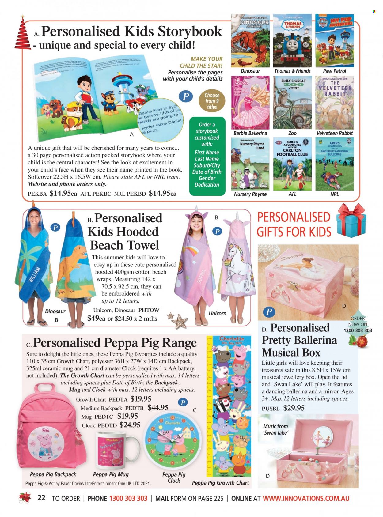 thumbnail - Innovations Catalogue - Sales products - Peppa Pig, Barbie, ceramic mug, mug, Thomas & Friends, towel, beach towel, rabbit, backpack. Page 22.