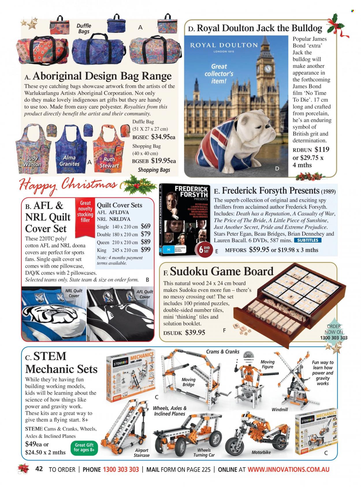 thumbnail - Innovations Catalogue - Sales products - shopping bag, DVD, pillowcase, quilt, quilt cover set. Page 42.