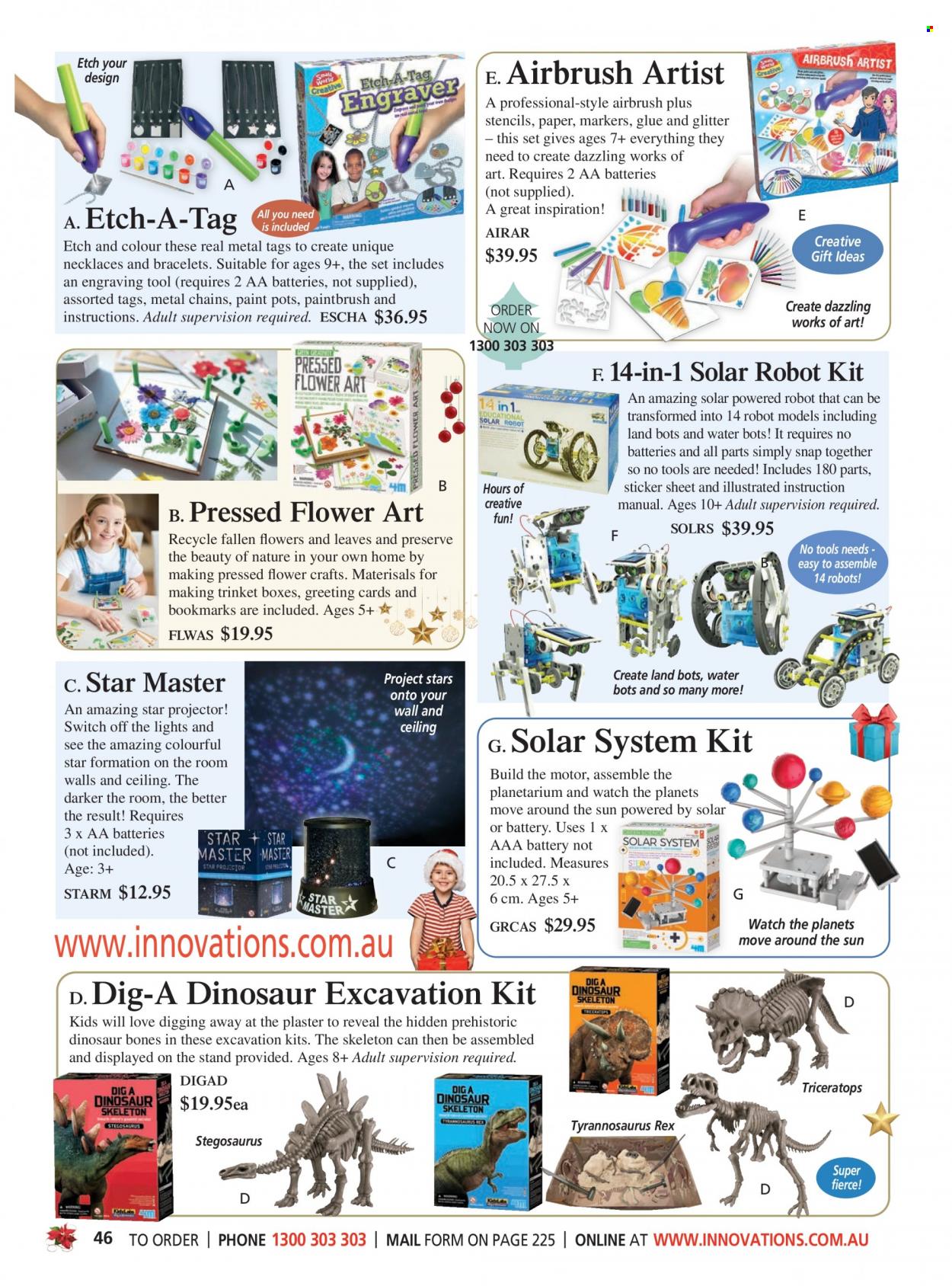 thumbnail - Innovations Catalogue - Sales products - pot, glitter, sticker, glue, paper, projector, bracelet. Page 46.