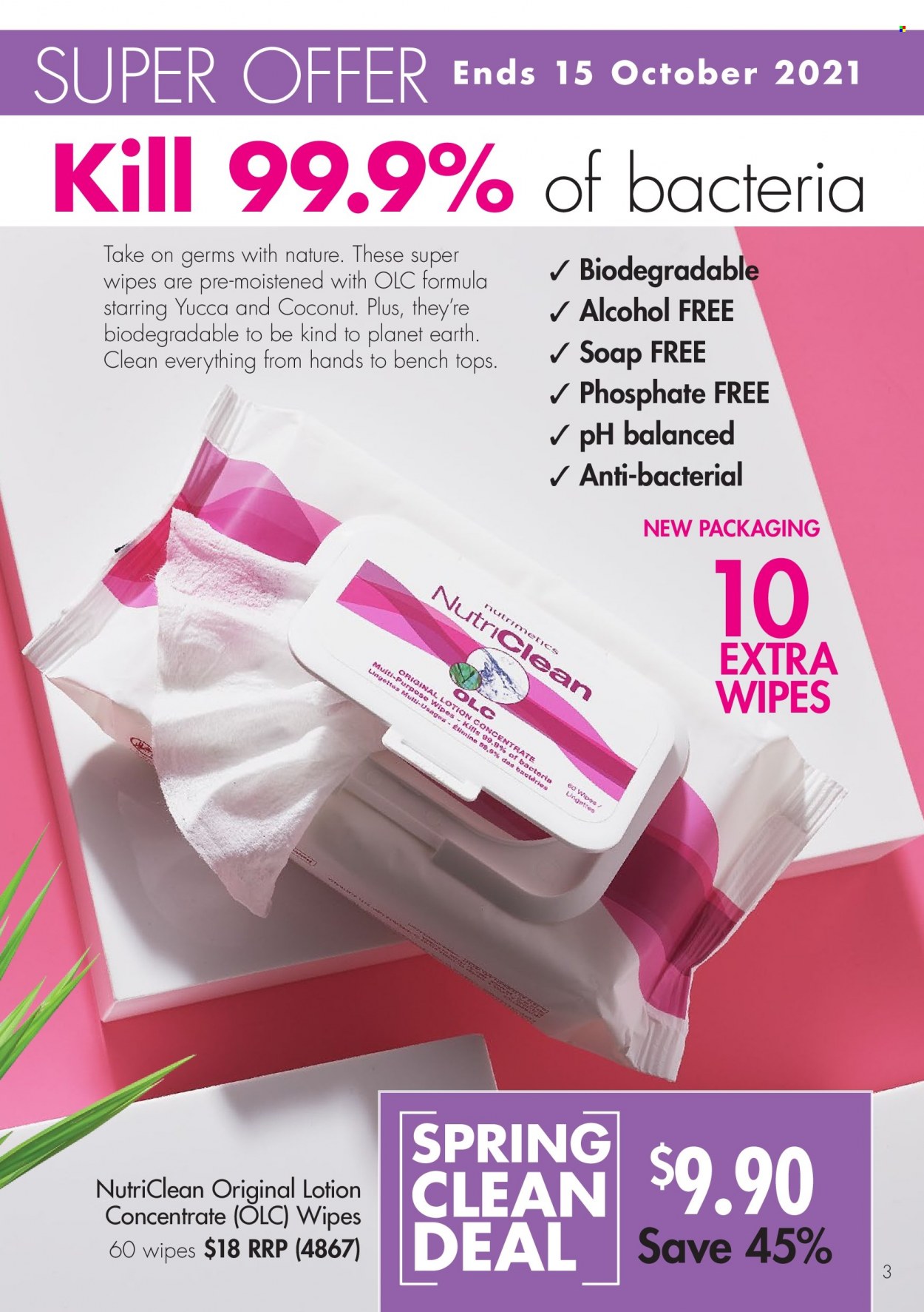 thumbnail - Nutrimetics Catalogue - 16 Sep 2021 - 31 Oct 2021 - Sales products - wipes, soap, body lotion. Page 3.