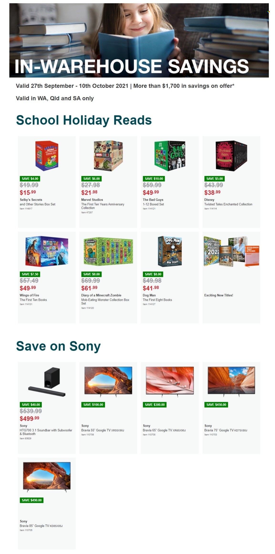 thumbnail - Costco Catalogue - 27 Sep 2021 - 10 Oct 2021 - Sales products - Sony, Monster, Guinness, Disney, diary, book, Minecraft, TV, subwoofer, sound bar, Zombie. Page 1.