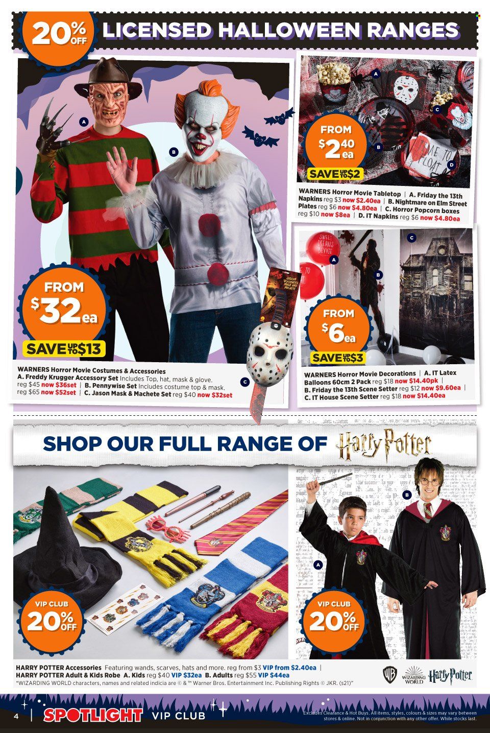 thumbnail - Spotlight Catalogue - 29 Sep 2021 - 10 Oct 2021 - Sales products - plate, Harry Potter, balloons, spotlight, napkins, costume. Page 4.