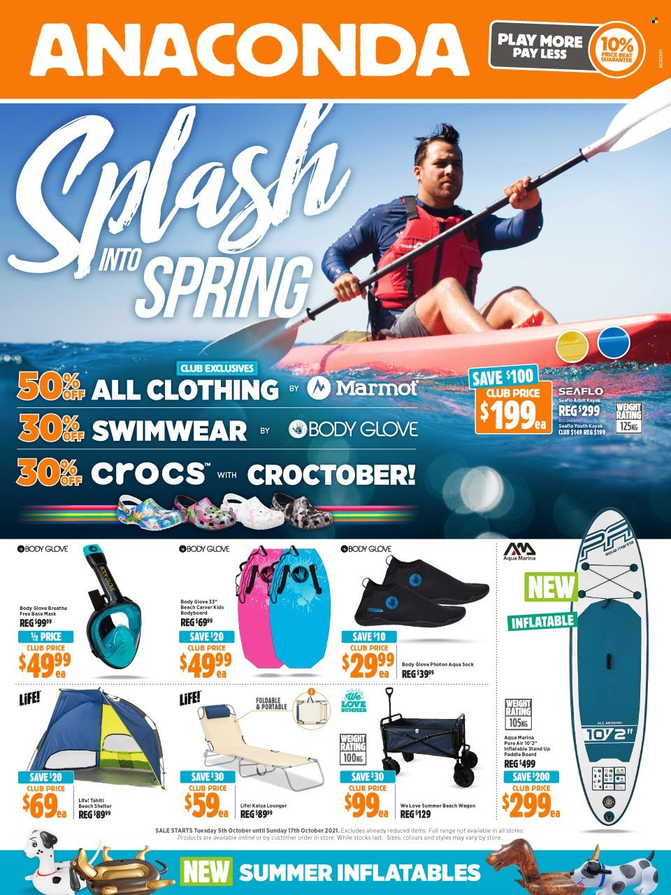 thumbnail - Anaconda Catalogue - 5 Oct 2021 - 17 Oct 2021 - Sales products - swimming suit, kayak. Page 1.
