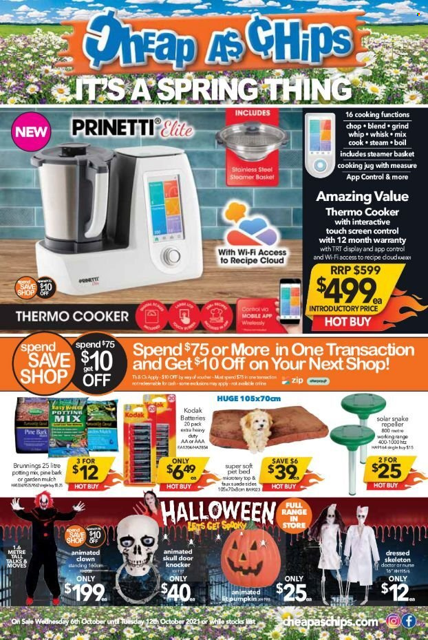 thumbnail - Cheap as Chips Catalogue - 6 Oct 2021 - 12 Oct 2021 - Sales products - Halloween, Lay’s, pet bed, Prinetti, garden mulch. Page 1.