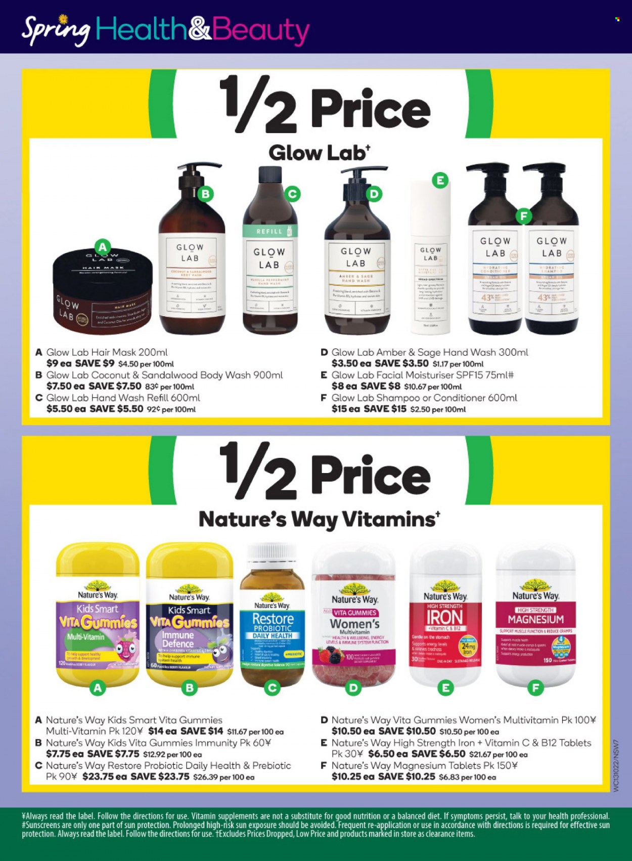 thumbnail - Woolworths Catalogue - 13 Oct 2021 - 19 Oct 2021 - Sales products - Ace, body wash, shampoo, hand wash, conditioner, hair mask, iron, magnesium, multivitamin, vitamin c. Page 7.