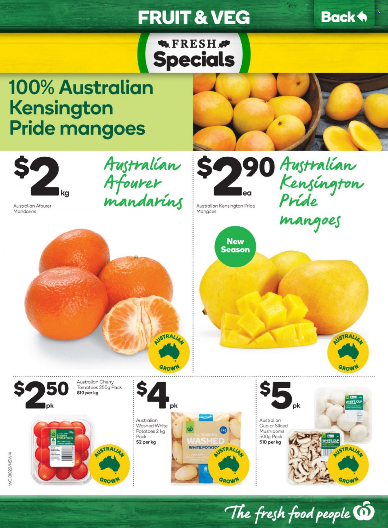thumbnail - Woolworths Catalogue - 13 Oct 2021 - 19 Oct 2021 - Sales products - mushrooms, potatoes, tomatoes, mandarines, mango, cherries, cup. Page 14.