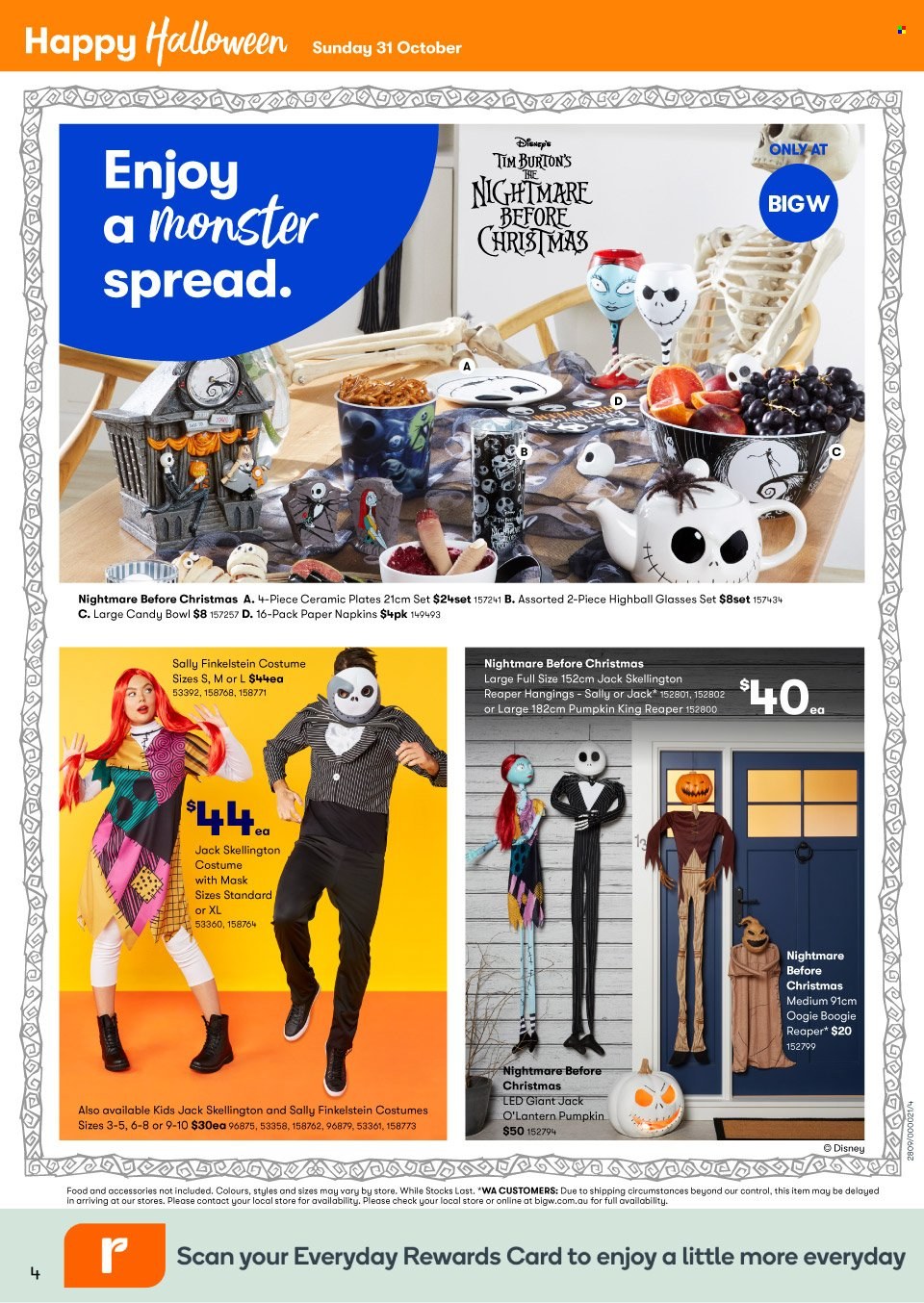 thumbnail - BIG W Catalogue - Sales products - Monster, napkins, Disney, plate, bowl, paper, lantern, Halloween, costume. Page 4.