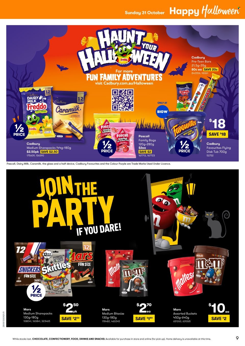 thumbnail - BIG W Catalogue - Sales products - chocolate, Mars, M&M's, Cadbury, Dairy Milk, Skittles, Halloween. Page 10.