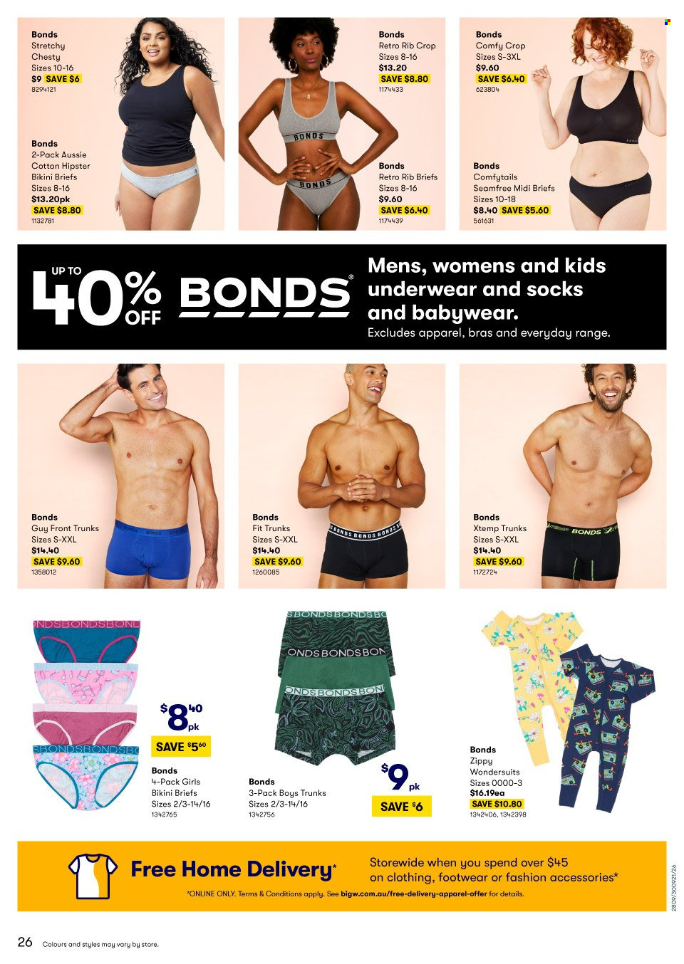 thumbnail - BIG W Catalogue - Sales products - Aussie, Bonds, socks, bra, underwear, briefs, bikini. Page 27.