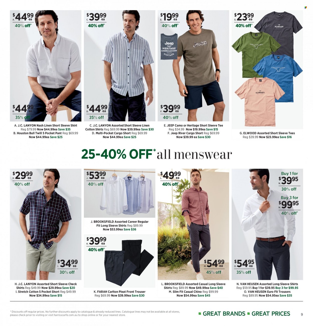 thumbnail - Harris Scarfe Catalogue - Sales products - linens, trousers, long-sleeve shirt, shirt, t-shirt. Page 9.