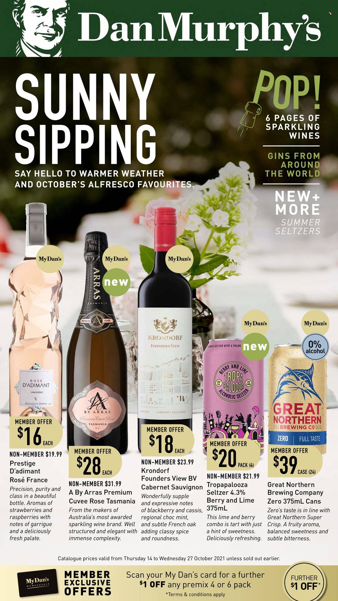 thumbnail - Dan Murphy's Catalogue - 14 Oct 2021 - 27 Oct 2021 - Sales products - Cabernet Sauvignon, red wine, sparkling wine, wine, Cuvée, rosé wine. Page 1.