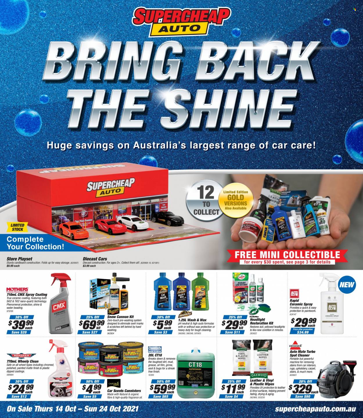 thumbnail - Supercheap Auto Catalogue - 14 Oct 2021 - 24 Oct 2021 - Sales products - wipes, cleaner, headlamp. Page 1.