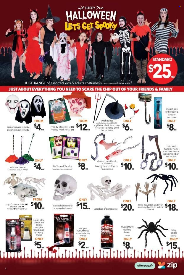 thumbnail - Cheap as Chips Catalogue - 20 Oct 2021 - 26 Oct 2021 - Sales products - Halloween, hook, gloves, broom, fork, costume. Page 2.