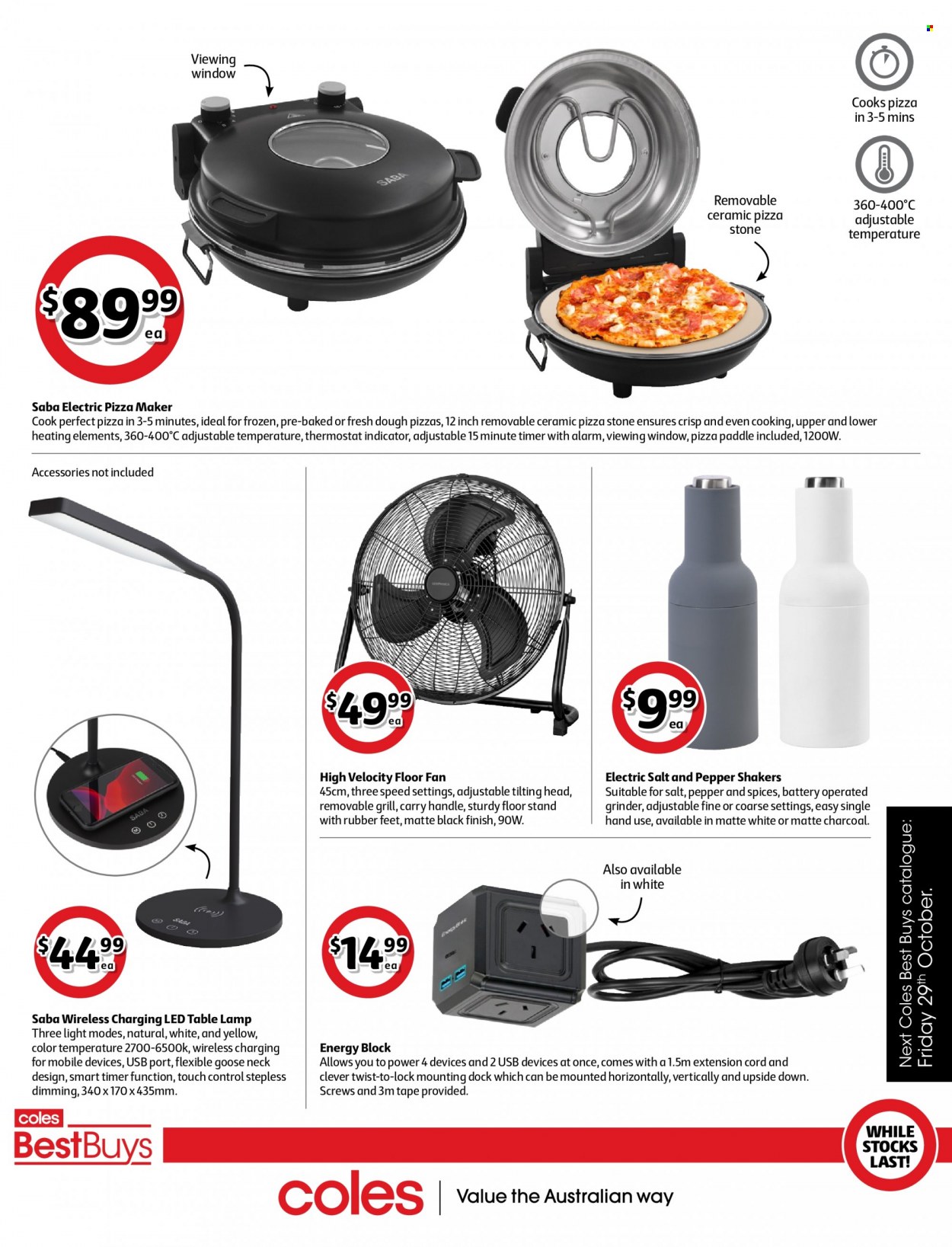 thumbnail - Coles Catalogue - 22 Oct 2021 - 28 Oct 2021 - Sales products - pizza, pepper, grinder, lamp, table lamp, grill. Page 4.