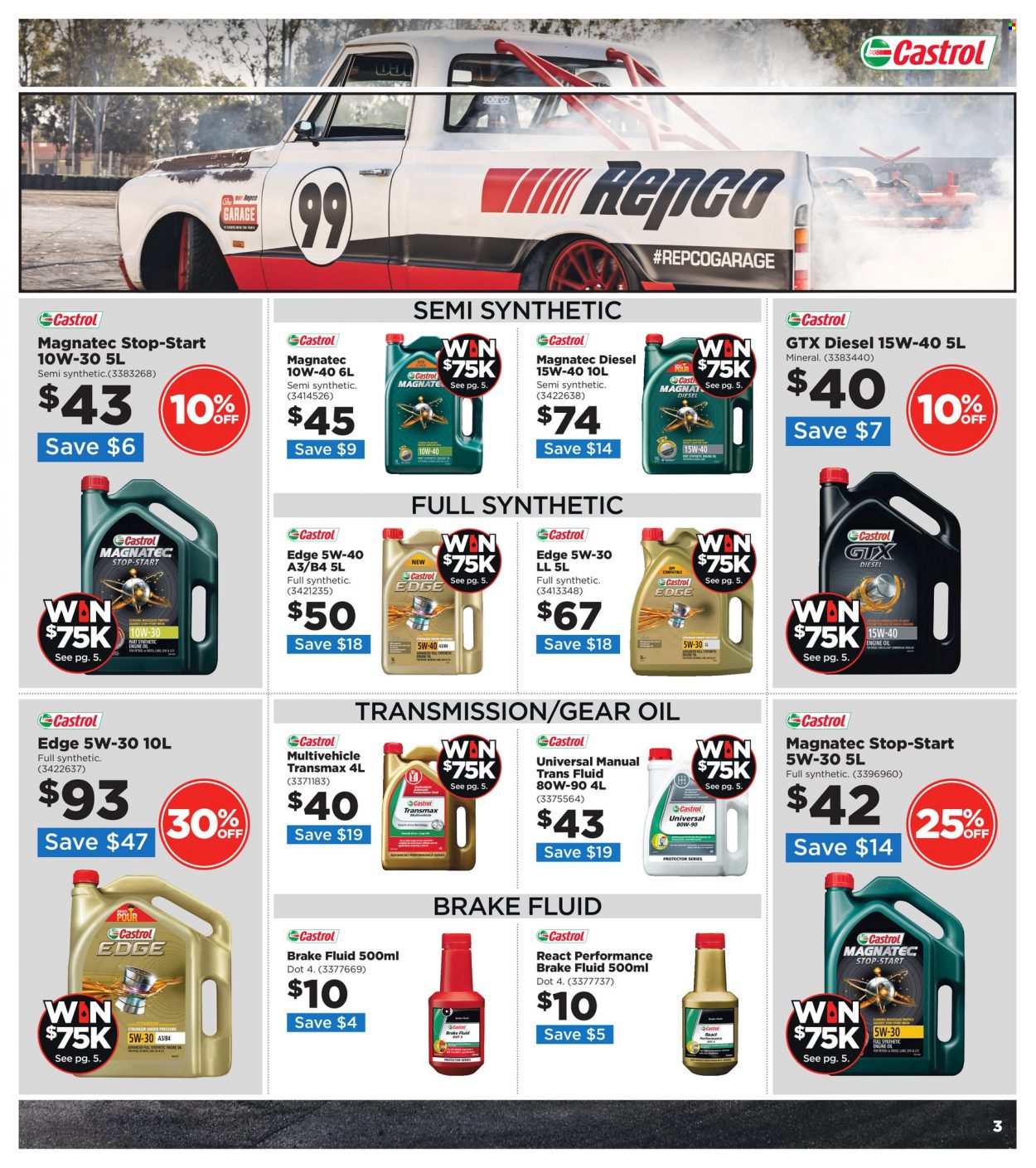 thumbnail - Repco Catalogue - 20 Oct 2021 - 2 Nov 2021 - Sales products - motor oil, Castrol, brake fluid. Page 3.