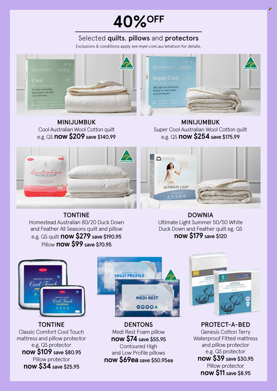 thumbnail - Myer Catalogue - Sales products - pillow, quilt, foam pillow, cotton quilt, Protect-A-Bed. Page 4.