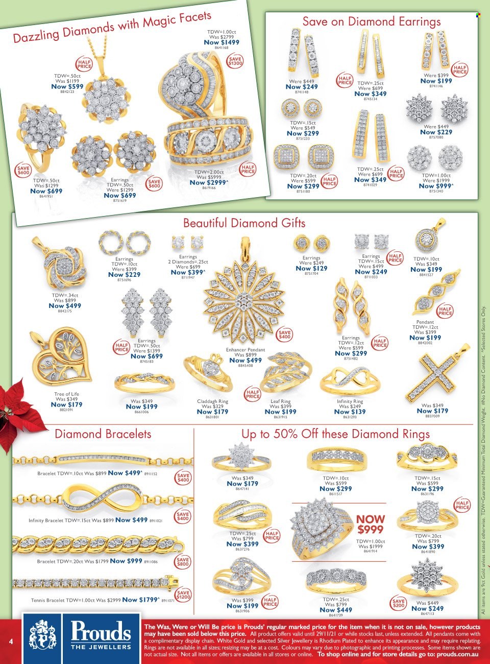 thumbnail - Prouds The Jewellers Catalogue - 19 Oct 2021 - 29 Nov 2021 - Sales products - bracelet, pendant, diamond ring, earrings, diamond earrings. Page 4.