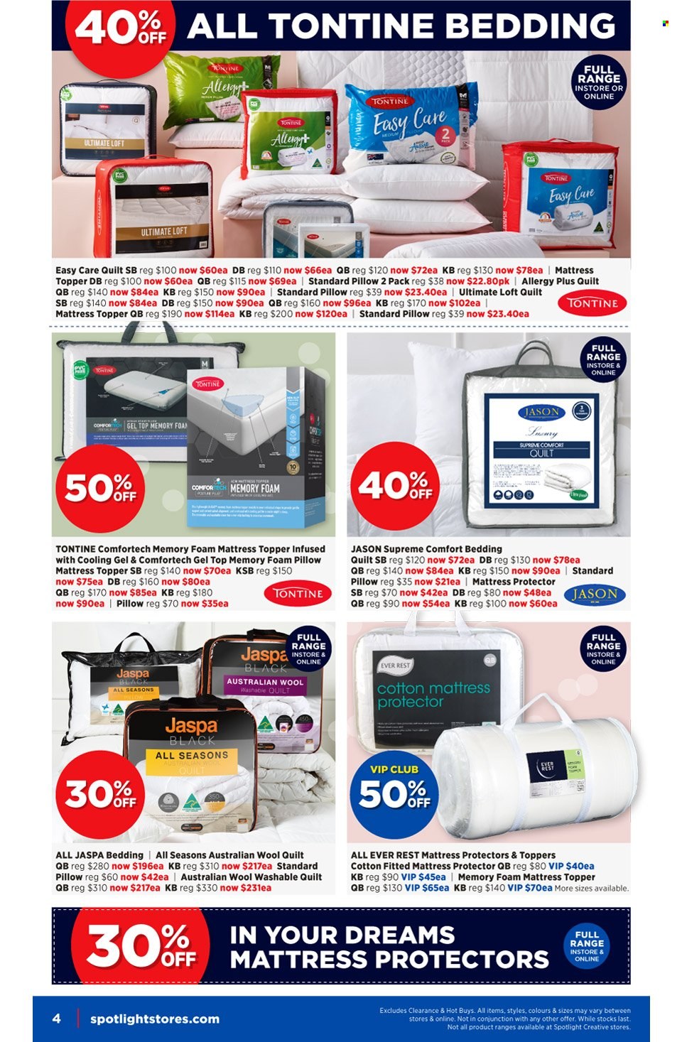 thumbnail - Spotlight Catalogue - 27 Oct 2021 - 7 Nov 2021 - Sales products - bedding, topper, pillow, quilt, wool quilt, mattress protector, foam pillow. Page 4.