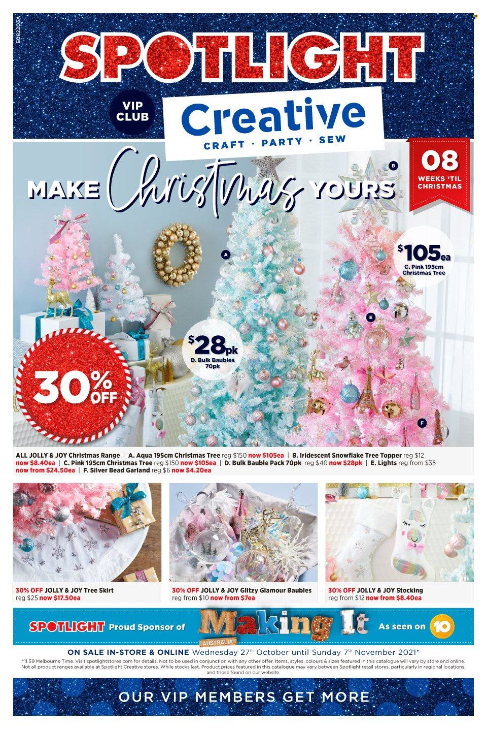 thumbnail - Spotlight Catalogue - 27 Oct 2021 - 7 Nov 2021 - Sales products - bauble, tree skirt, tree topper, christmas tree, garland. Page 1.