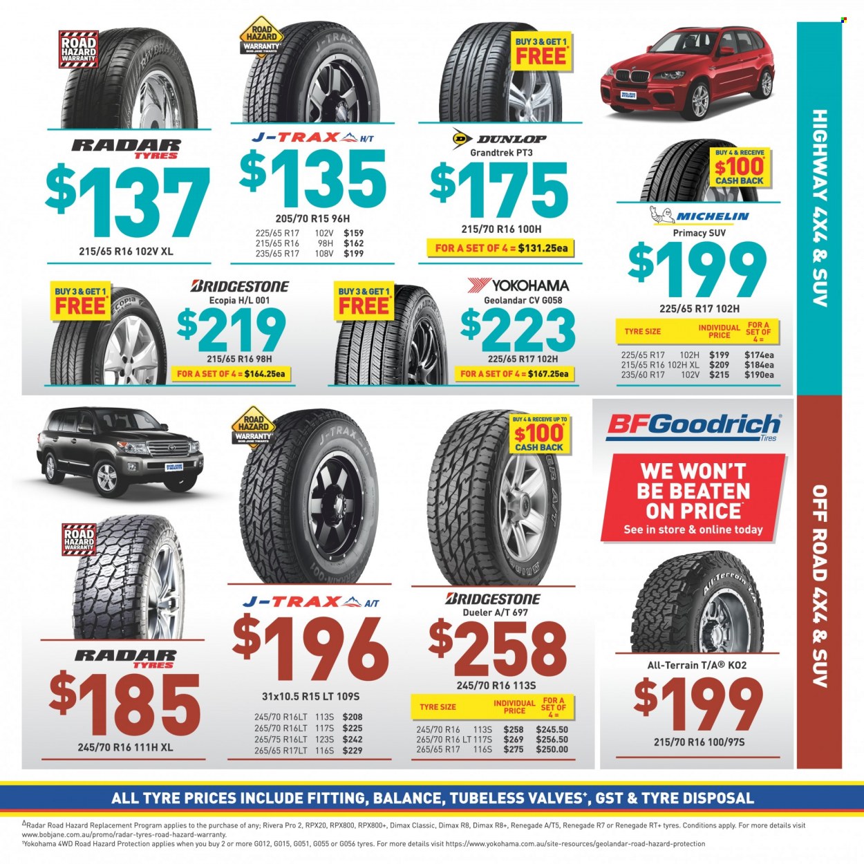 thumbnail - Bob Jane Catalogue - 1 Nov 2021 - 30 Nov 2021 - Sales products - BF Goodrich, Bridgestone, Dunlop, Michelin, tires, Yokohama. Page 3.