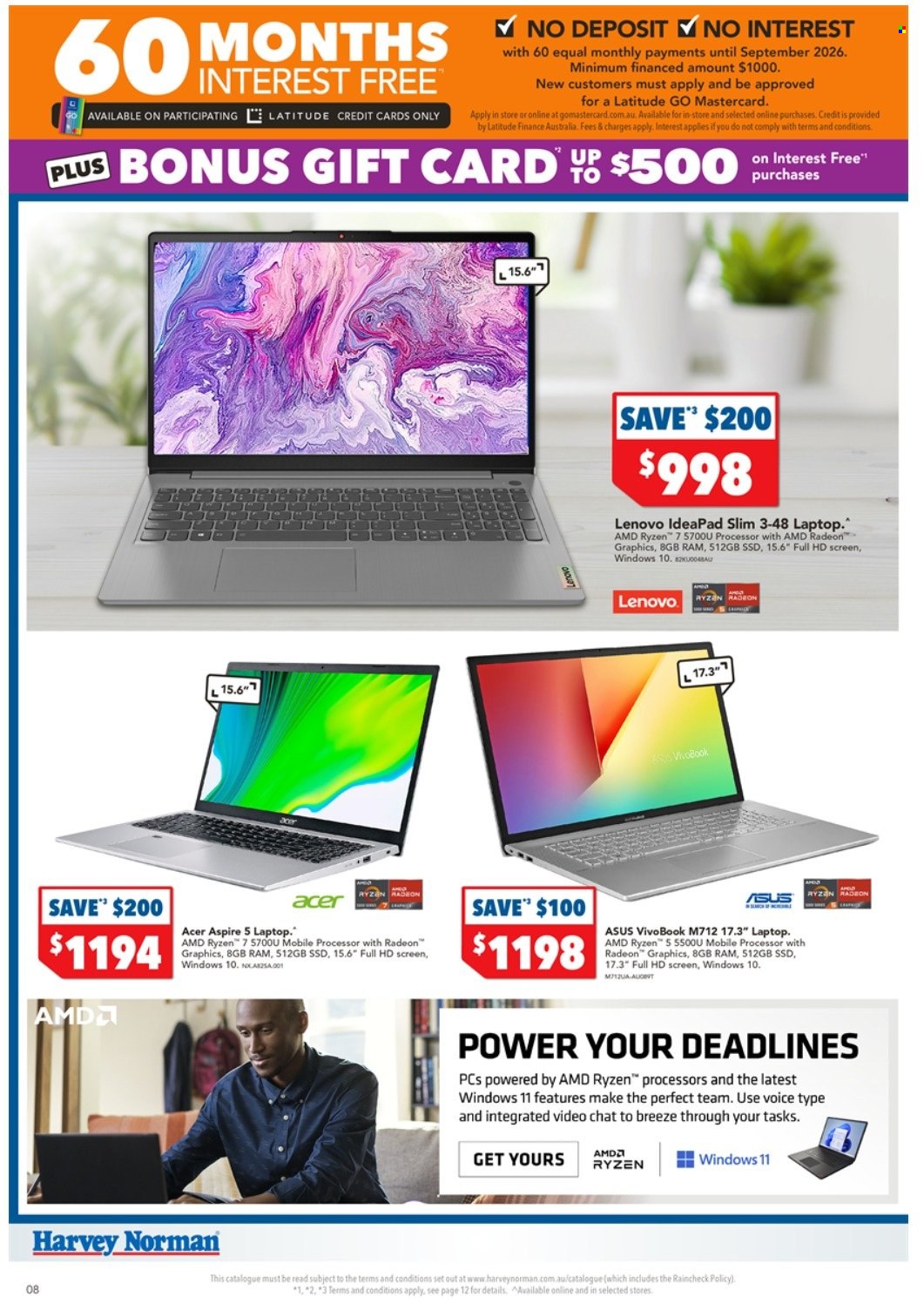 thumbnail - Harvey Norman Catalogue - 6 Nov 2021 - 8 Nov 2021 - Sales products - Acer, Asus, Lenovo, laptop, Radeon, AMD Radeon. Page 8.