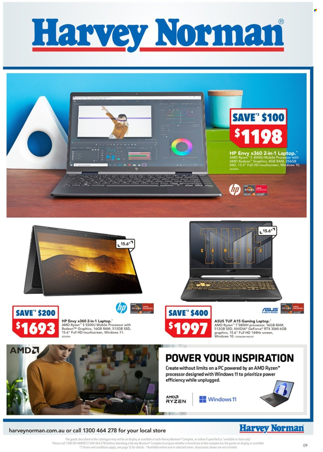 thumbnail - Harvey Norman Catalogue - 6 Nov 2021 - 8 Nov 2021 - Sales products - Asus, Hewlett Packard, laptop, hp envy, gaming laptop, Radeon, AMD Radeon. Page 9.