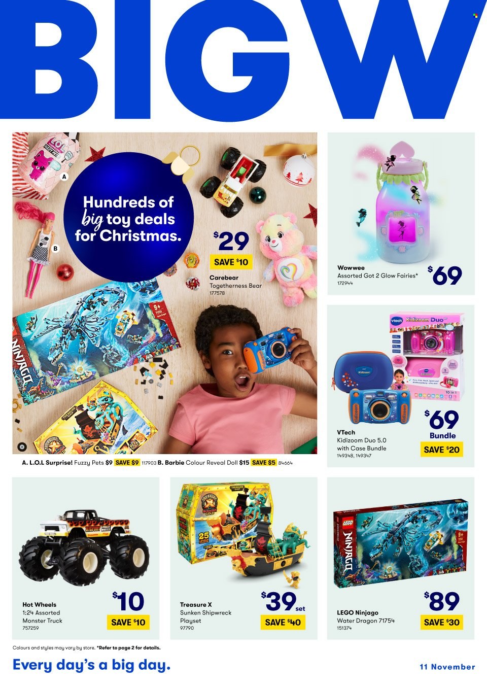 thumbnail - BIG W Catalogue - Sales products - Monster, Hot Wheels, Barbie, Ninjago, doll, LEGO, LEGO Ninjago, Vtech, play set, toys. Page 1.