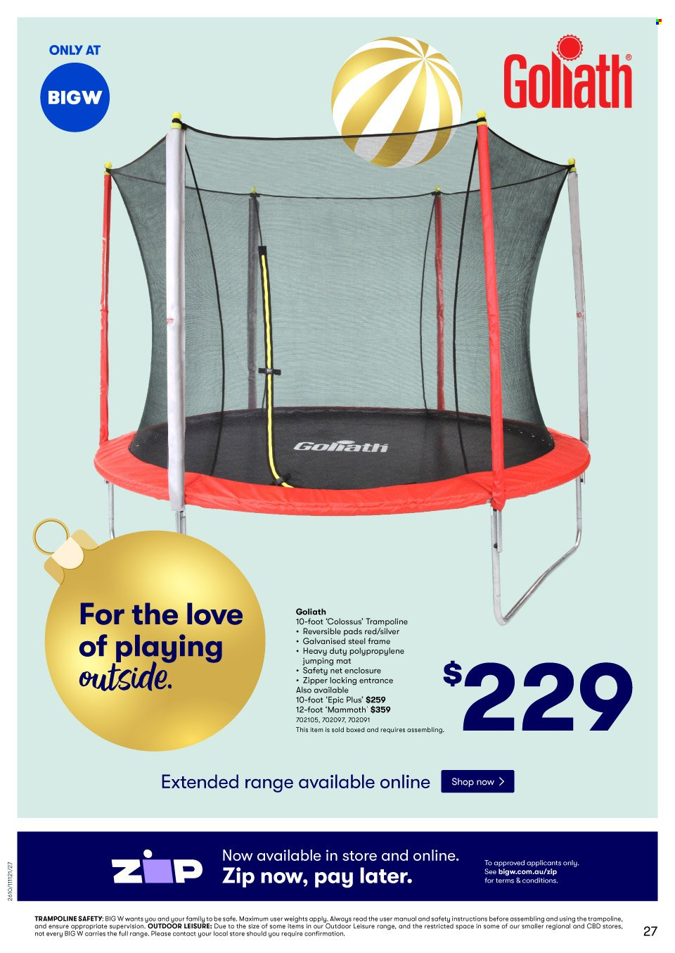 thumbnail - BIG W Catalogue - Sales products - trampoline. Page 27.